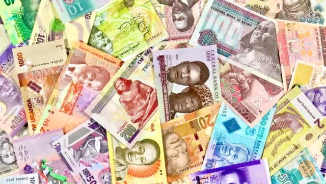 Collage of various African currency notes
